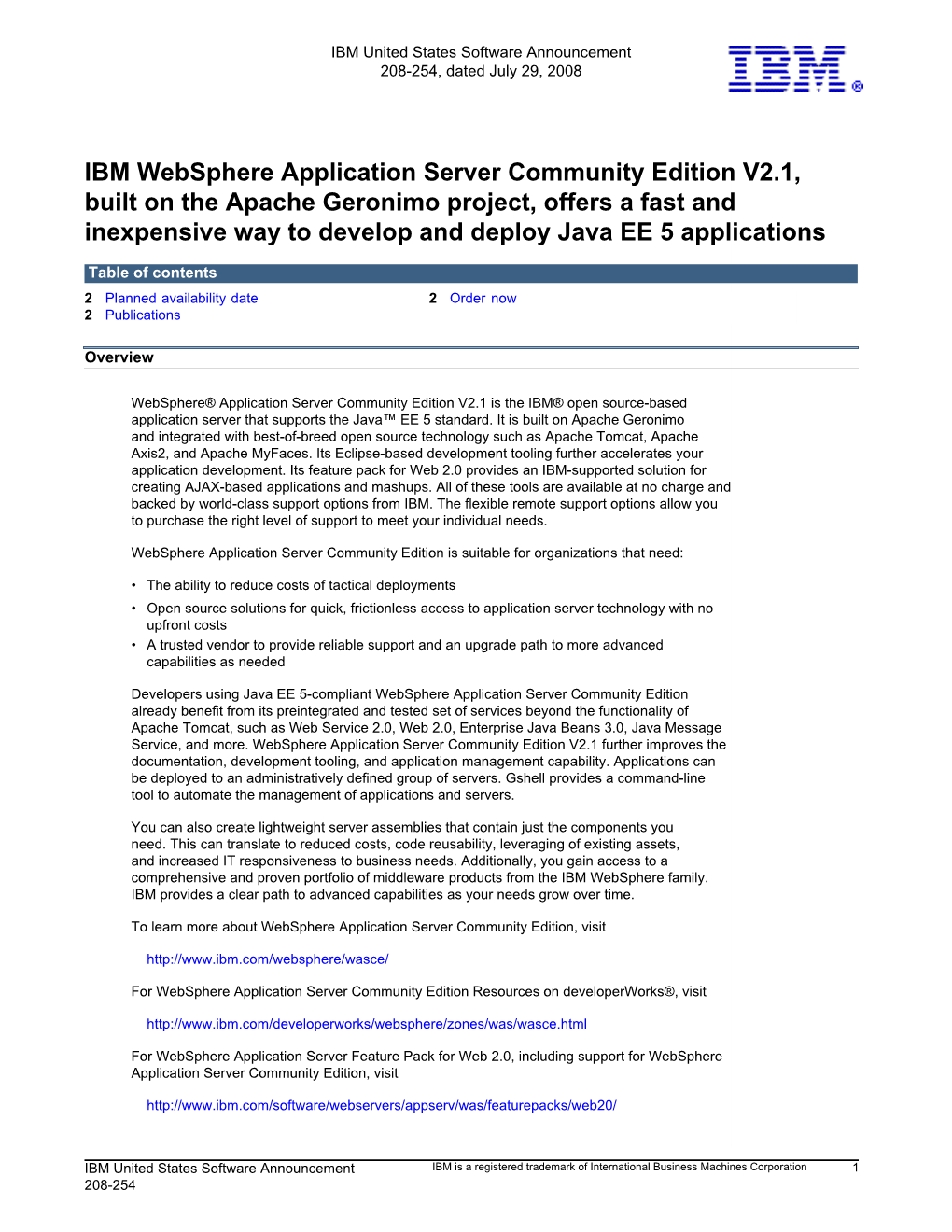 IBM Websphere Application Server Community Edition V2.1, Built On