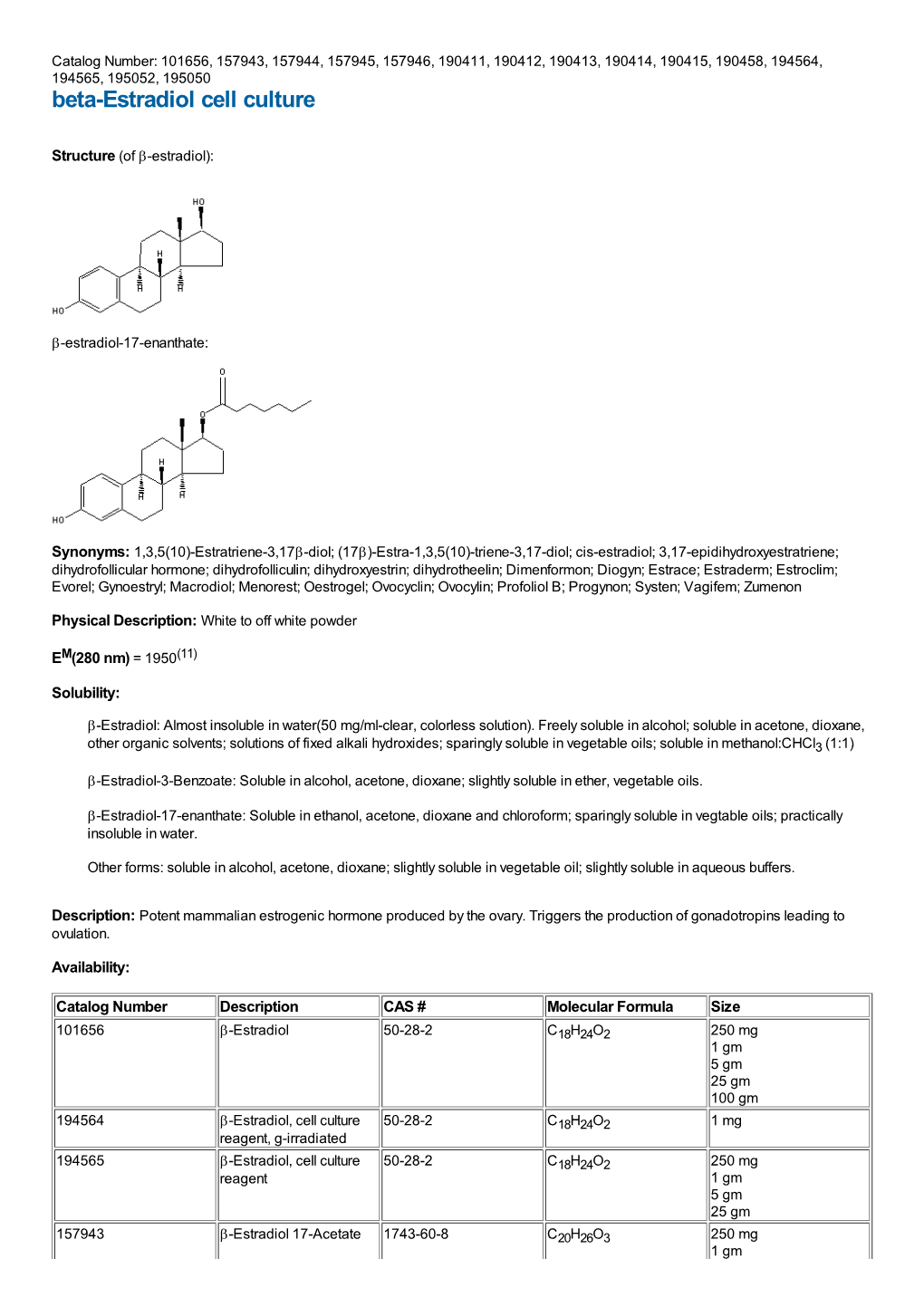 Beta-Estradiol Cell Culture