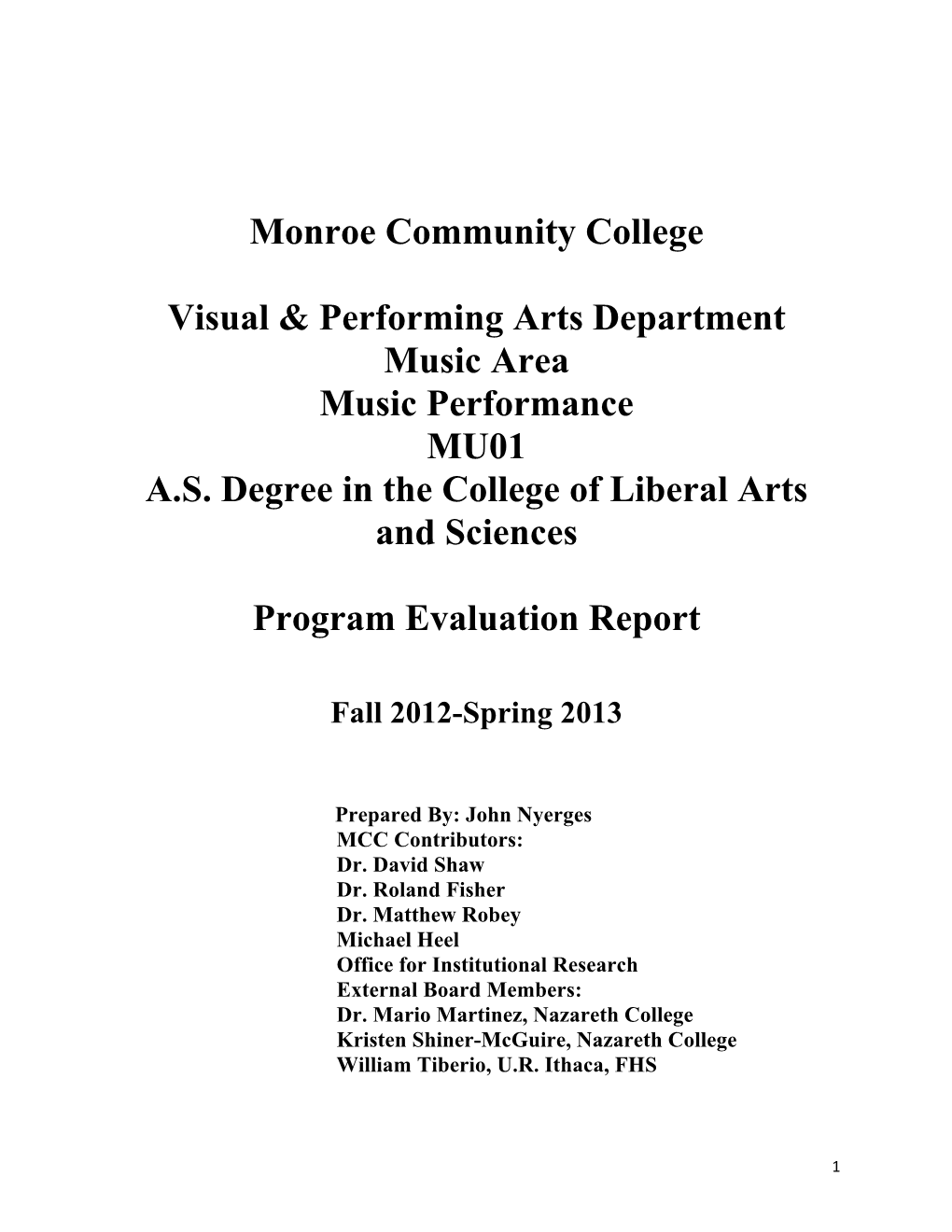 Monroe Community College Visual & Performing Arts Department Music