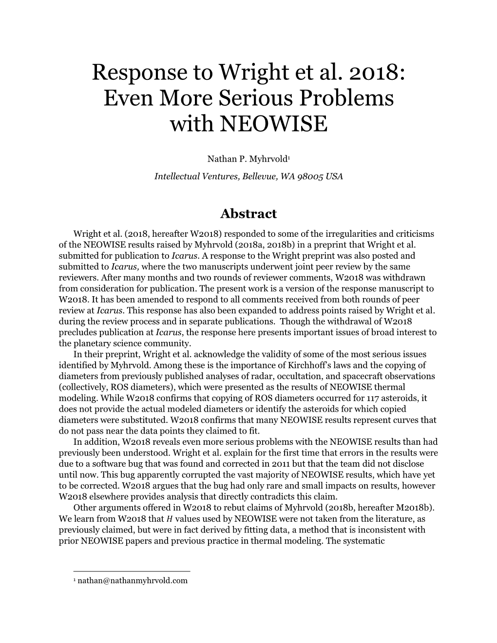 Response to Wright Et Al. 2018: Even More Serious Problems with NEOWISE