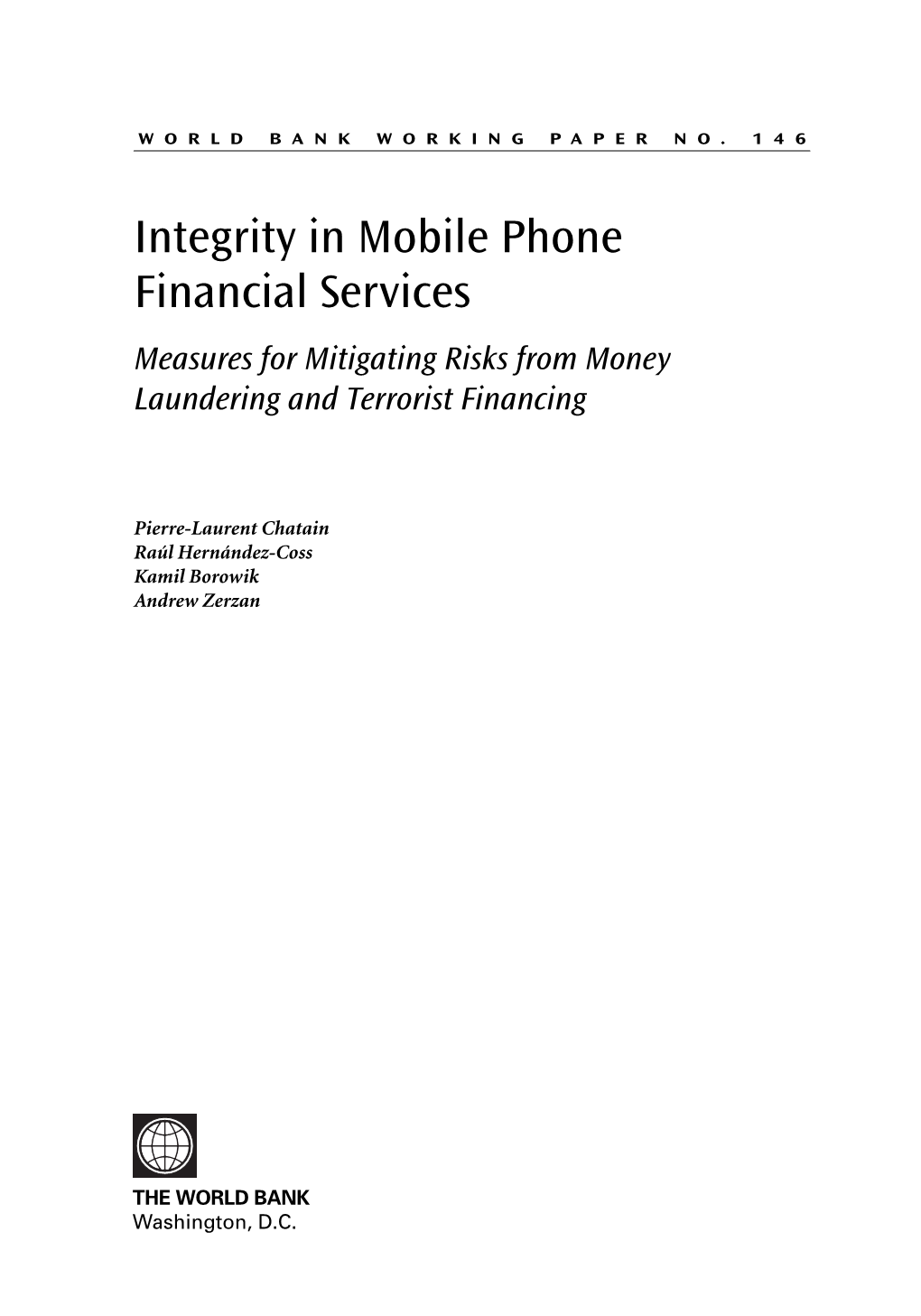 Integrity in Mobile Phone Financial Services Measures for Mitigating Risks from Money Laundering and Terrorist Financing
