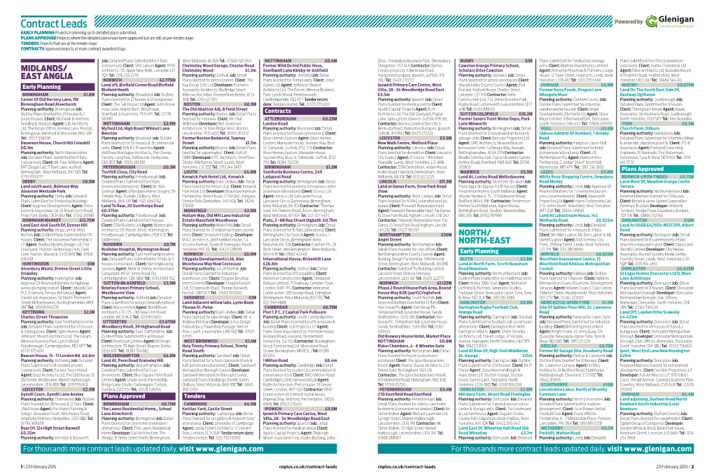 Contract Leads Powered by EARLY PLANNING Projects in Planning up to Detailed Plans Submitted