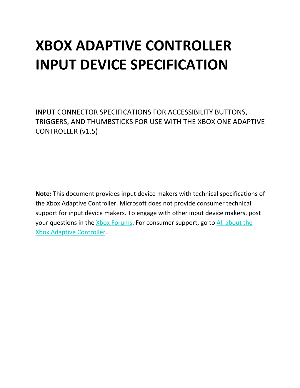 Xbox Adaptive Controller Input Device Specification V1.5