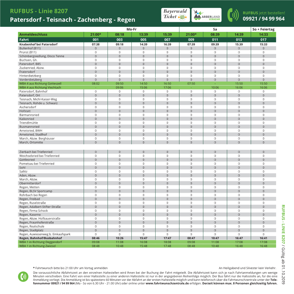 RUFBUS - Linie 8207 Bayerwald RUFBUS Jetzt Bestellen! Ticket Patersdorf - Teisnach - Zachenberg - Regen 09921 / 94 99 964