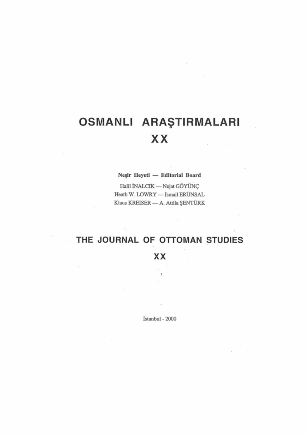 THE JOURNAL of OTTOMAN .STUDIES Xx