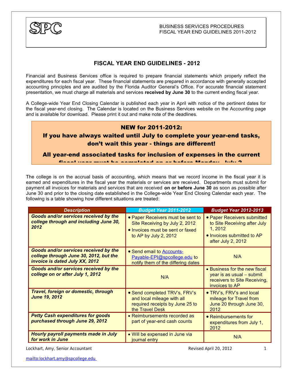 Fiscal Year End Guidelines - 2012