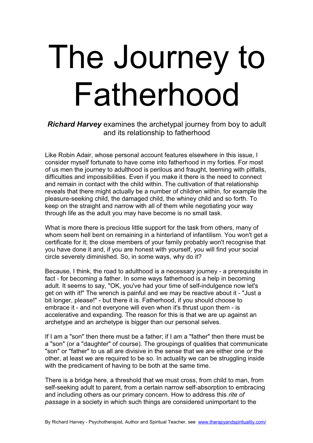 The Journey to Fatherhood: Inspired Fatherhood Article