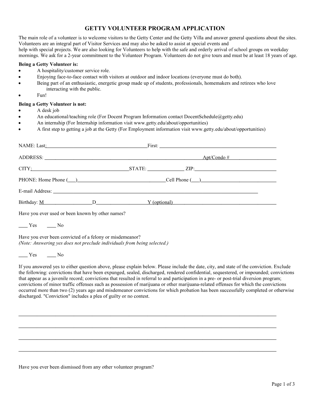 Volunteer Service Council Application