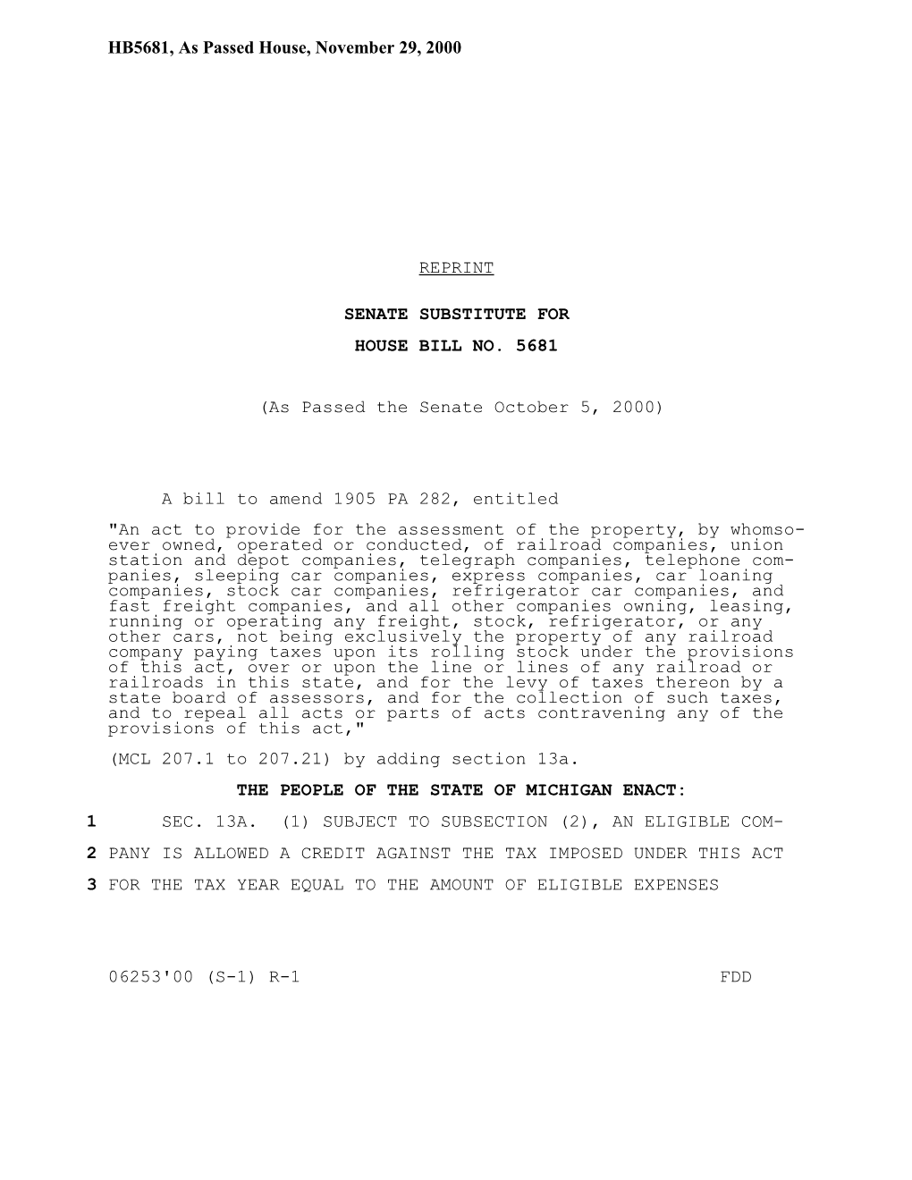 HB5681, As Passed House, November 29, 2000