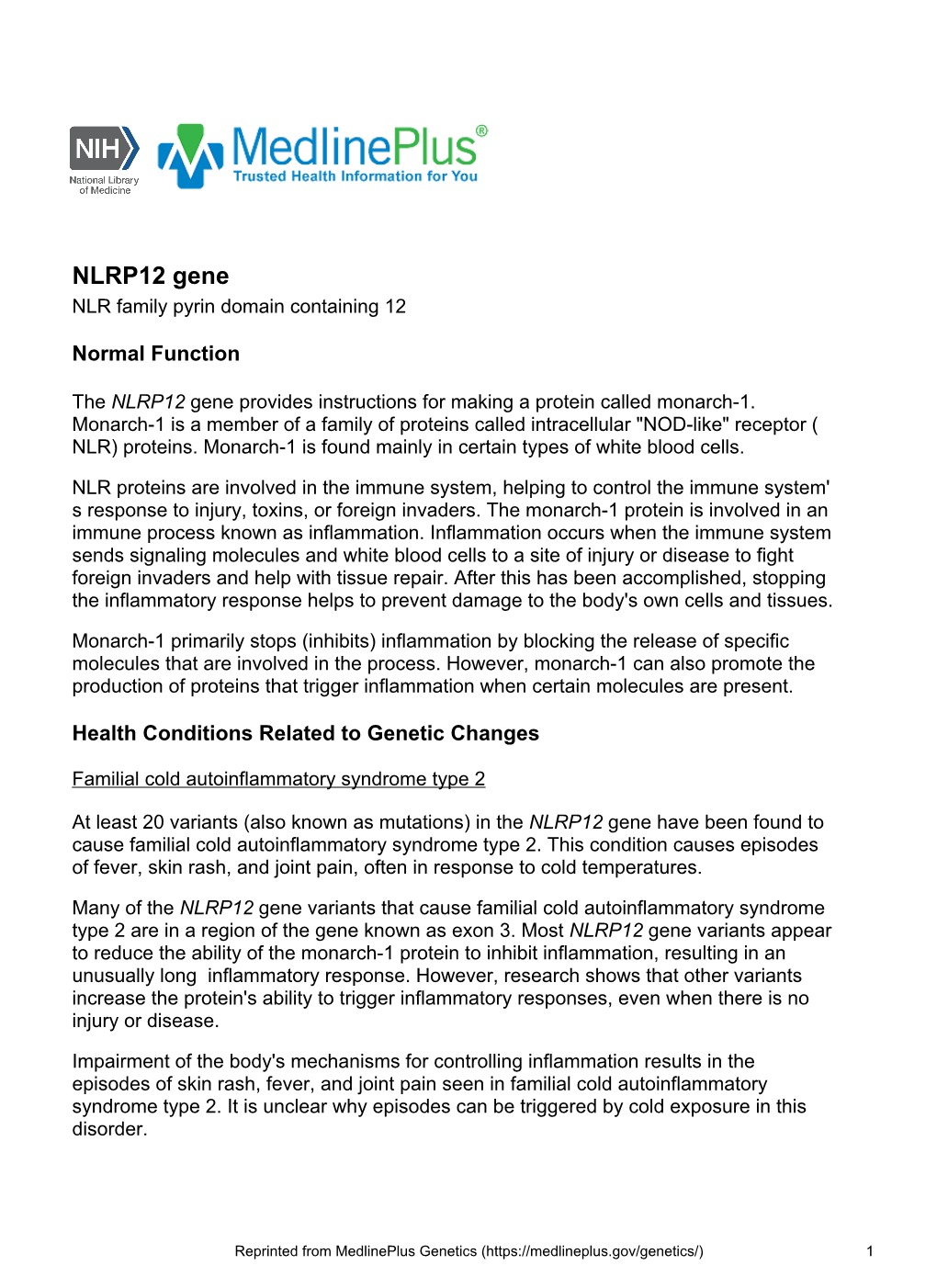 NLRP12 Gene NLR Family Pyrin Domain Containing 12