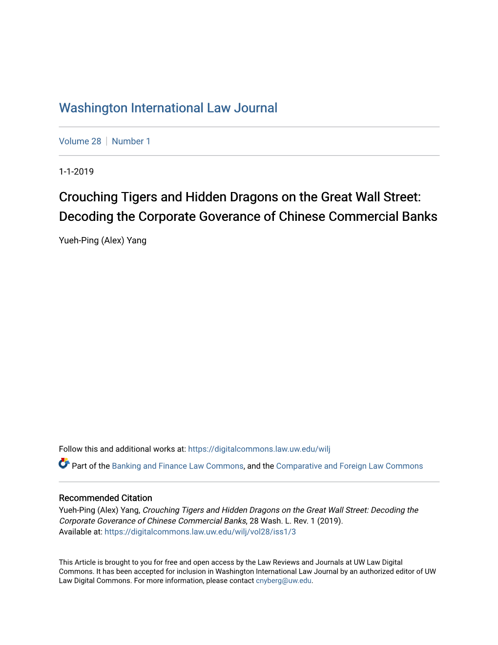 Crouching Tigers and Hidden Dragons on the Great Wall Street: Decoding the Corporate Goverance of Chinese Commercial Banks