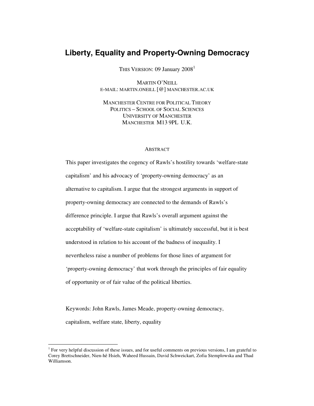 Liberty, Equality and Property-Owning Democracy