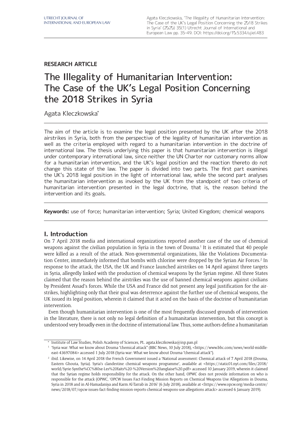 The Illegality of Humanitarian Intervention: the Case of the UK's