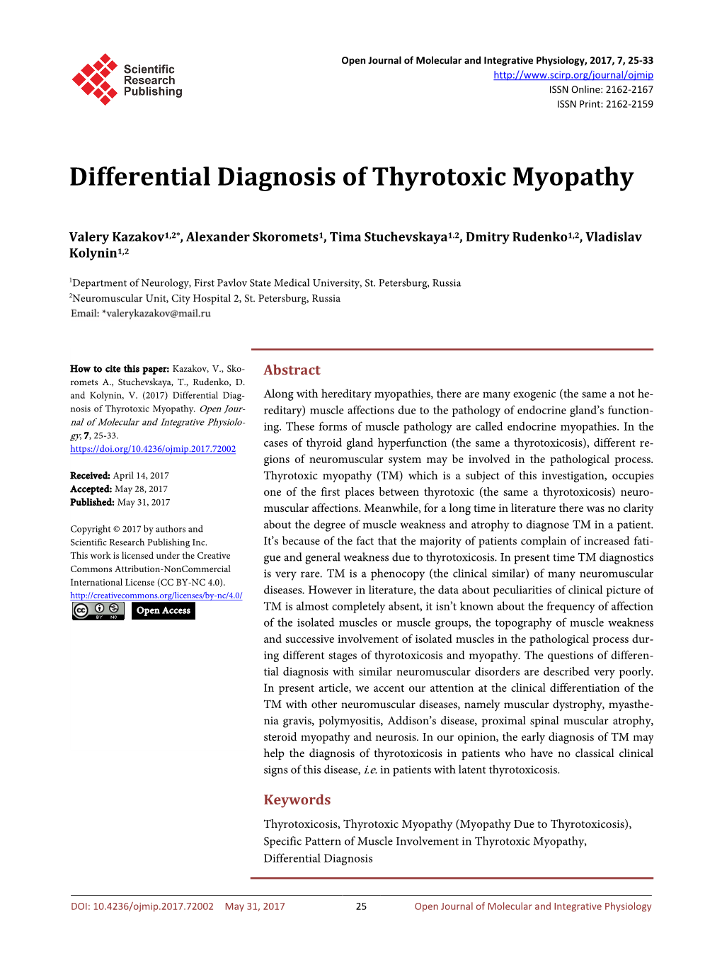 Differential Diagnosis of Thyrotoxic Myopathy