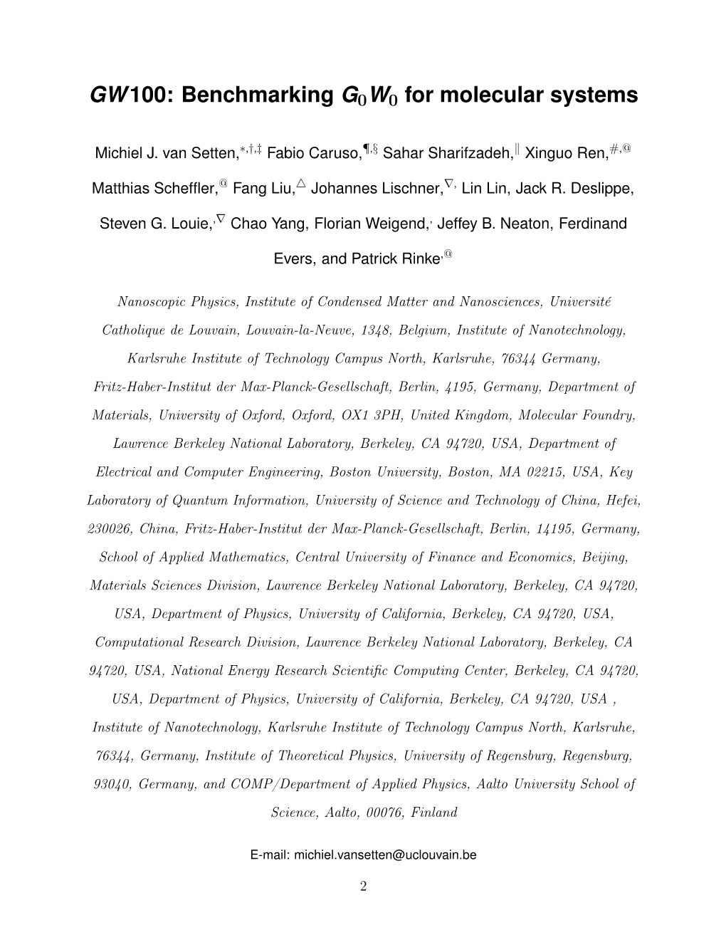 GW100: Benchmarking G0W0 for Molecular Systems