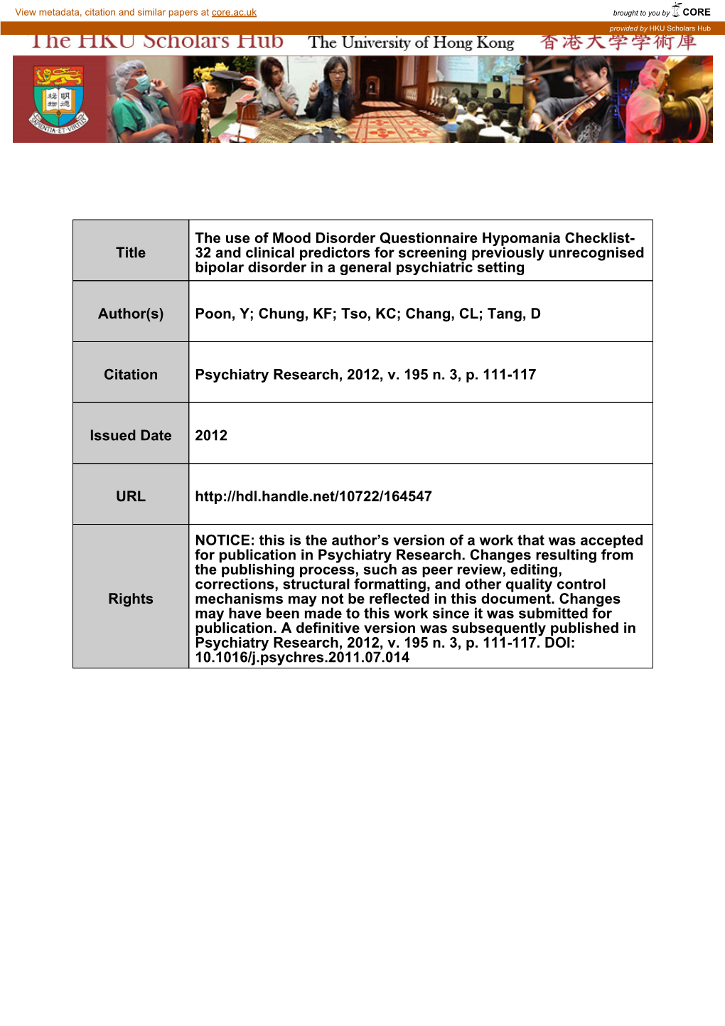 Title the Use of Mood Disorder Questionnaire Hypomania