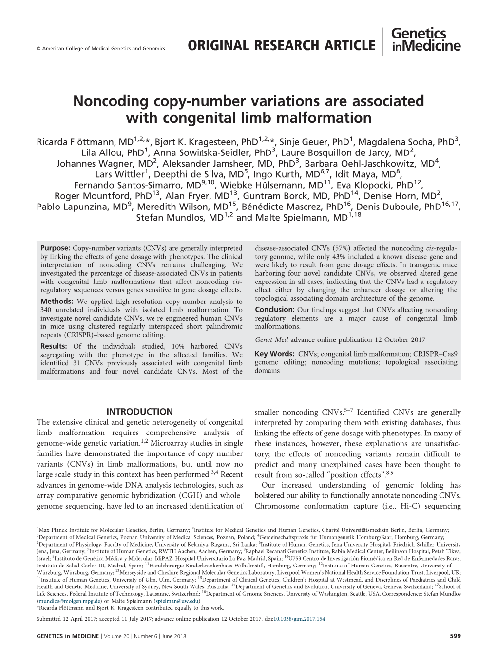 Noncoding Copy-Number Variations Are Associated with Congenital Limb Malformation