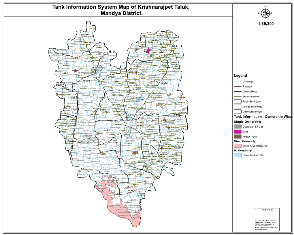 Tank Information System Map of Krishnarajpet Taluk, Mandya District. Μ 1:85,800