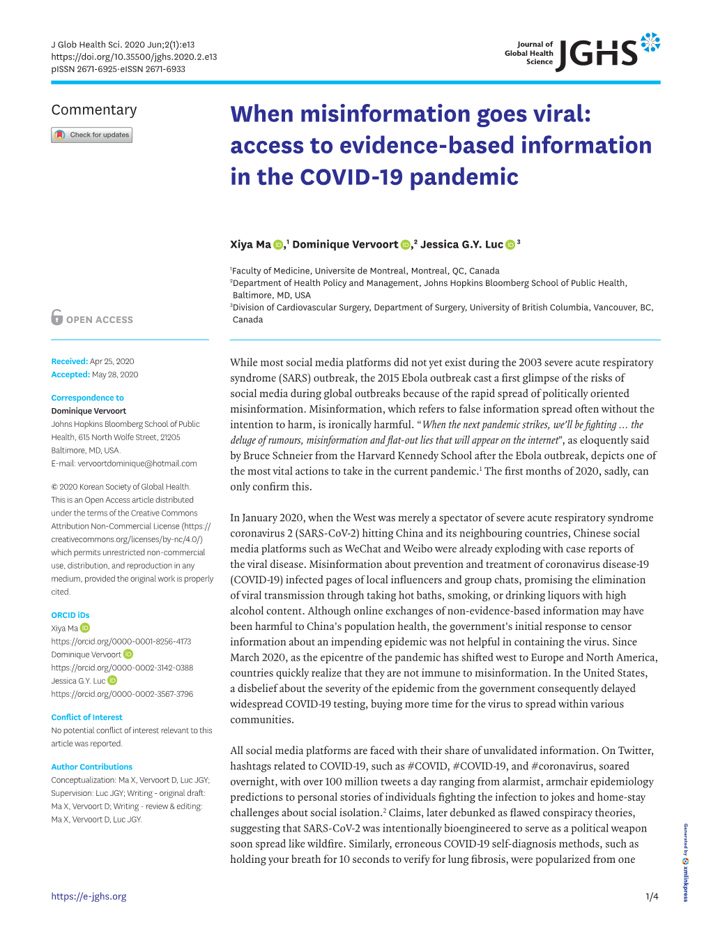 When Misinformation Goes Viral: Access to Evidence-Based Information in the COVID-19 Pandemic
