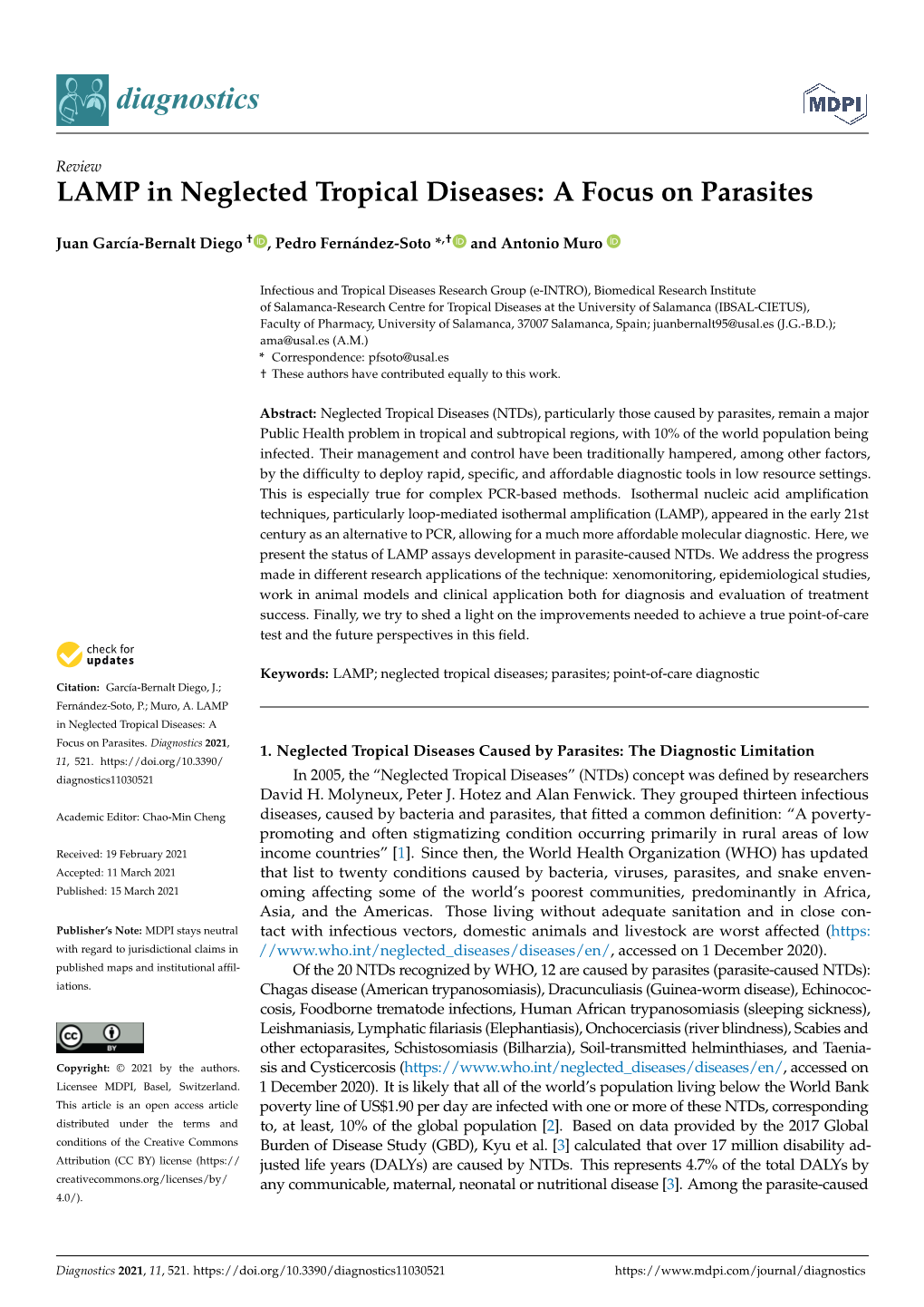 LAMP in Neglected Tropical Diseases: a Focus on Parasites