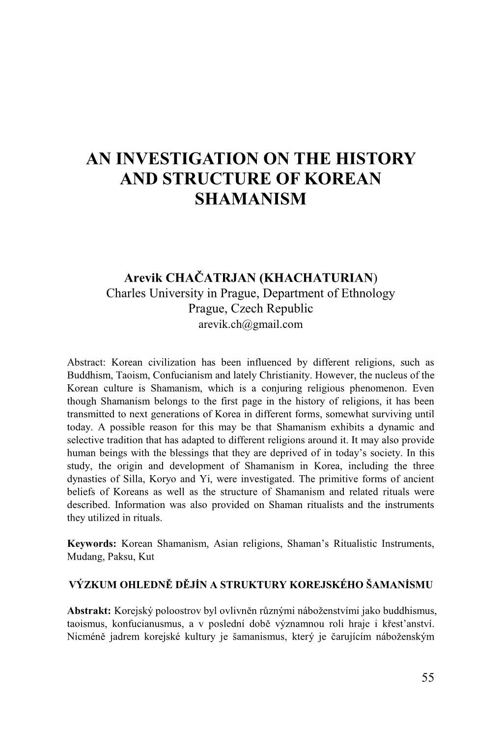 An Investigation on the History and Structure of Korean Shamanism