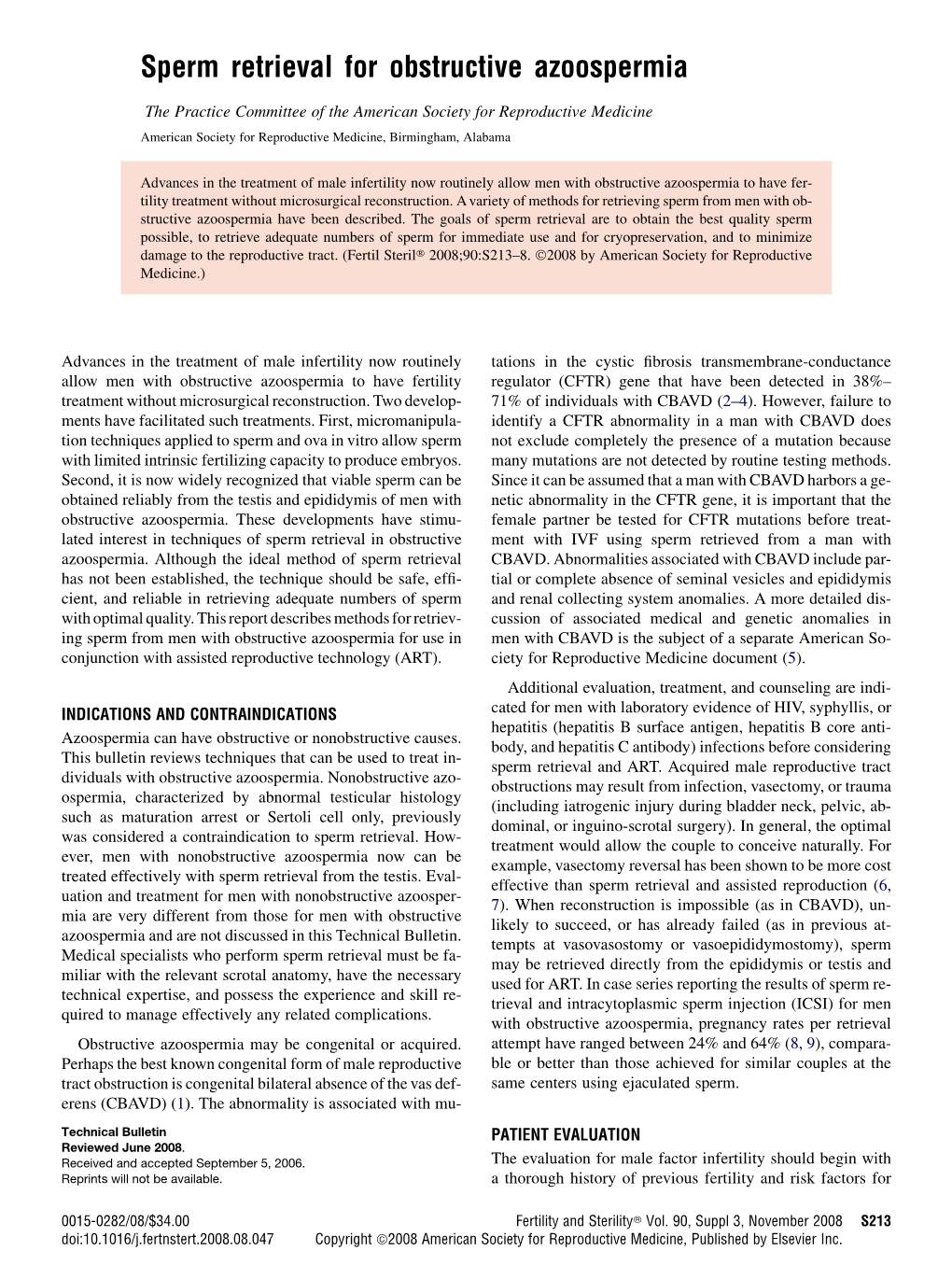 Sperm Retrieval for Obstructive Azoospermia