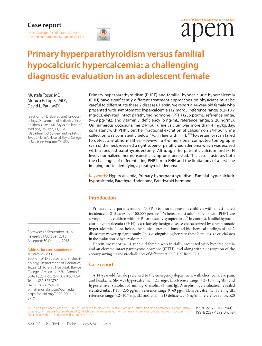 Primary Hyperparathyroidism Versus Familial Hypocalciuric Hypercalcemia: a Challenging Diagnostic Evaluation in an Adolescent Female