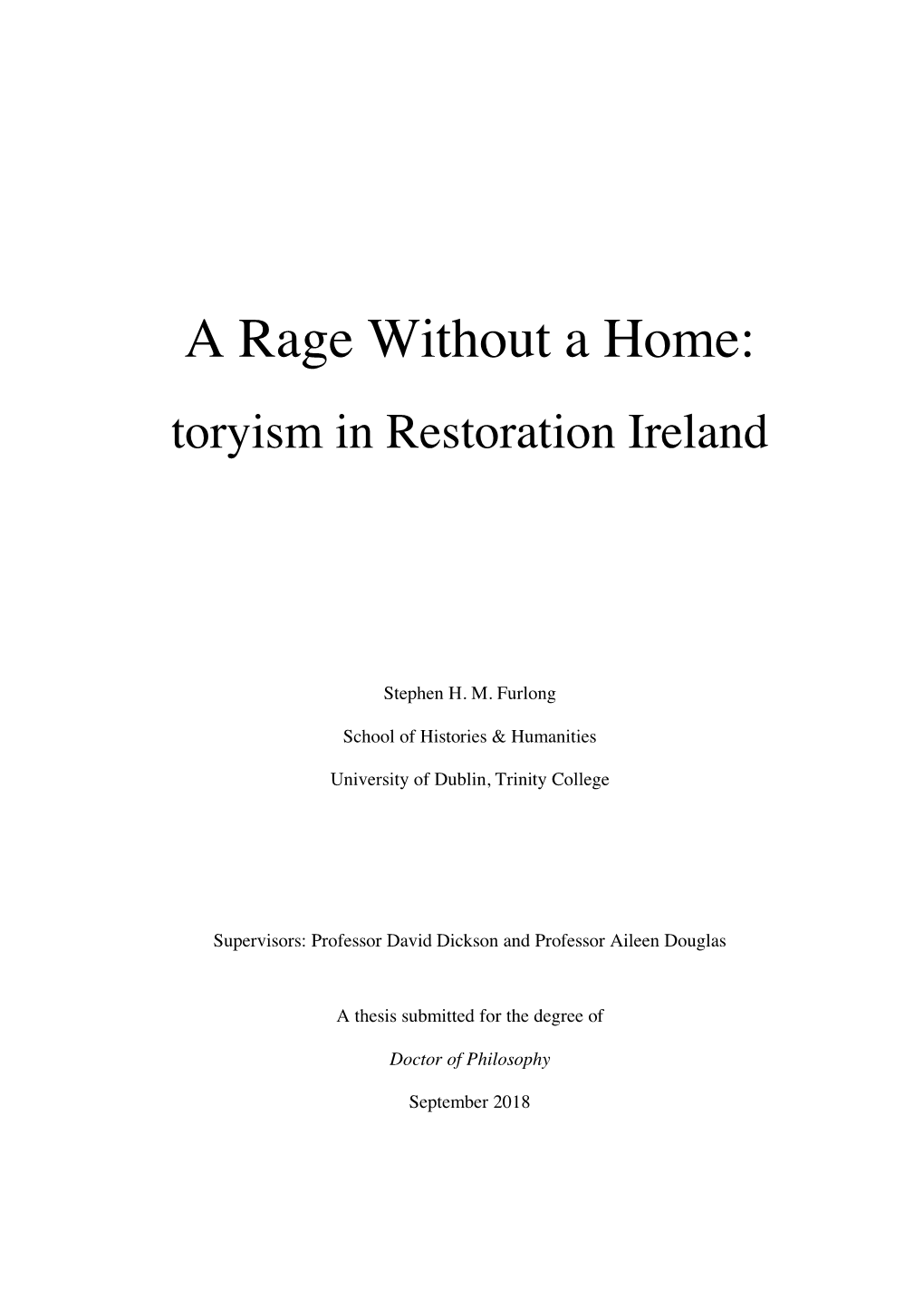 A Rage Without a Home: Toryism in Restoration Ireland