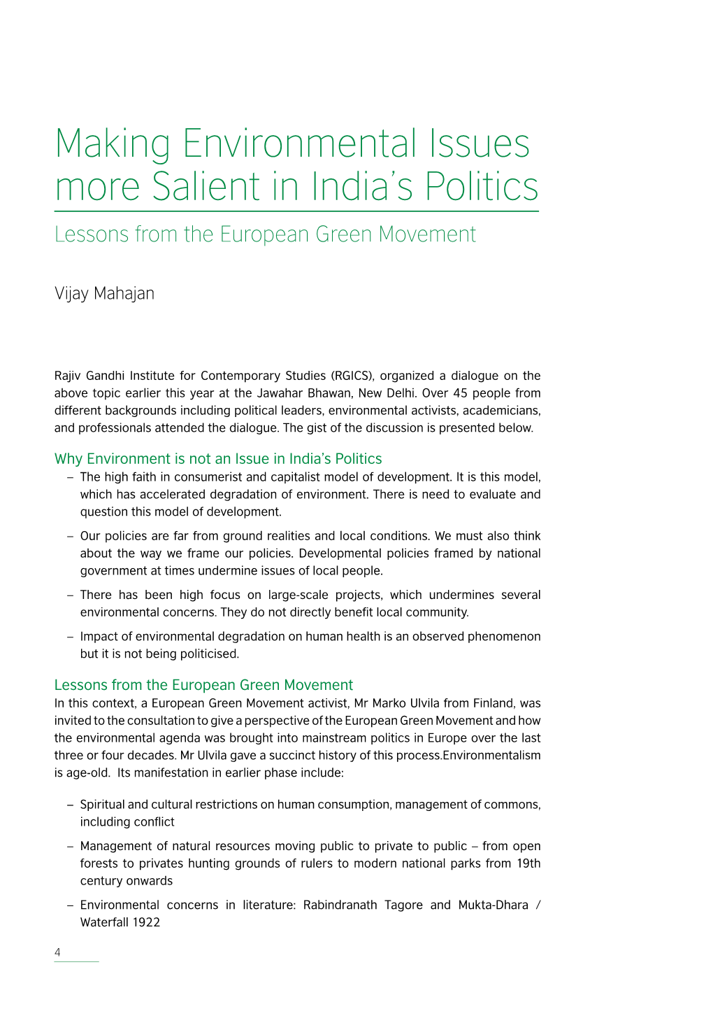 Making Environmental Issues More Salient in India's Politics