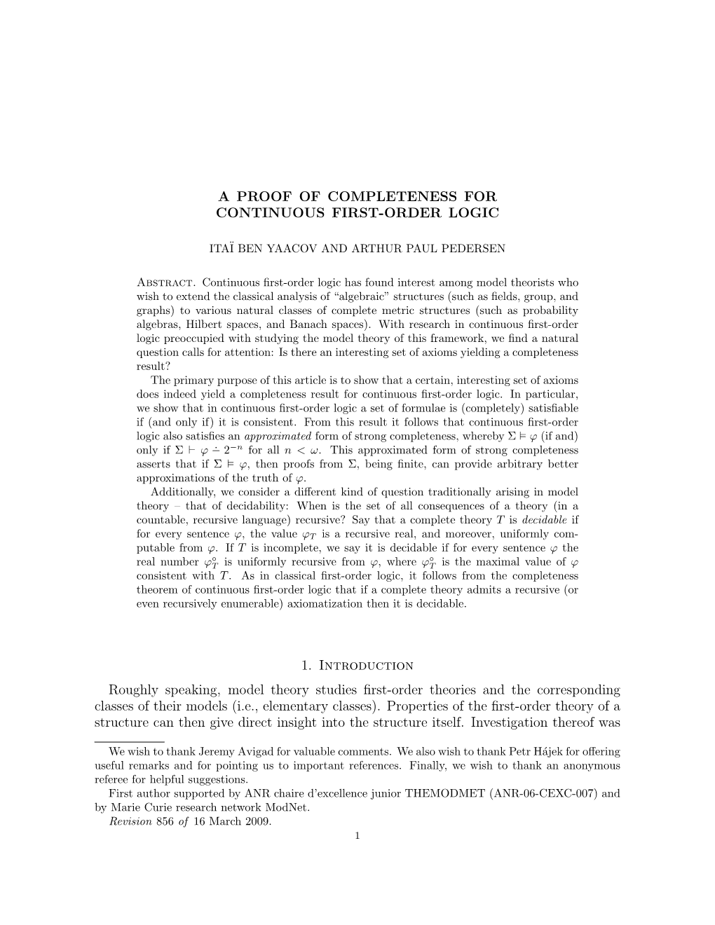 A Proof of Completeness for Continuous First-Order Logic