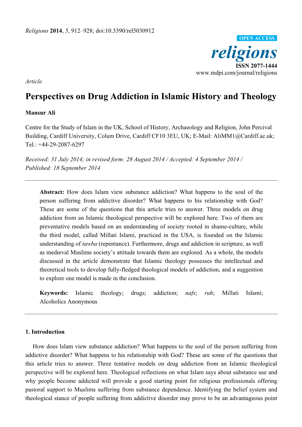 Perspectives on Drug Addiction in Islamic History and Theology