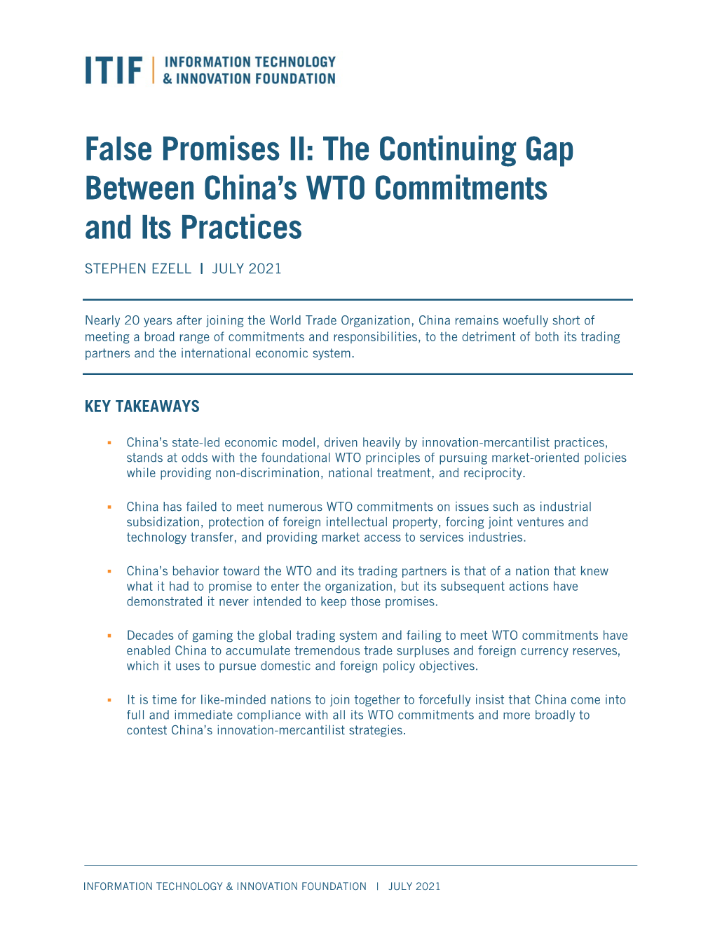 False Promises II: the Continuing Gap Between China’S WTO Commitments and Its Practices