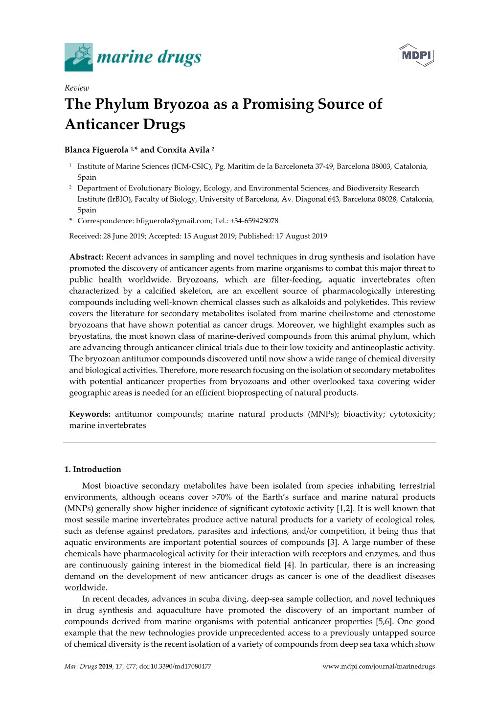 The Phylum Bryozoa As a Promising Source of Anticancer Drugs
