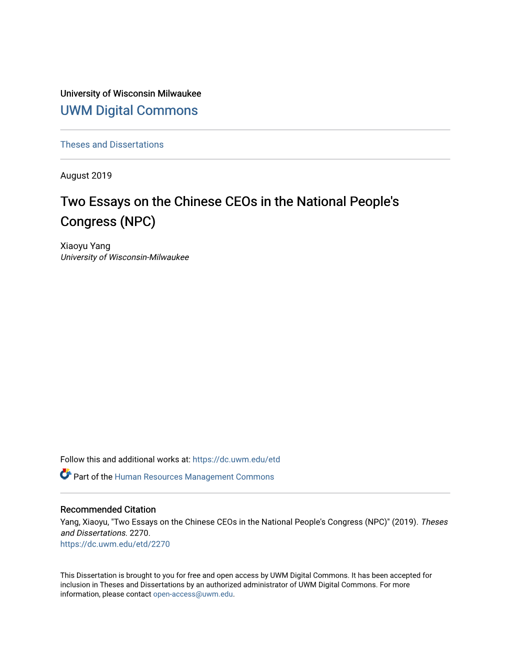 Two Essays on the Chinese Ceos in the National People's Congress (NPC)