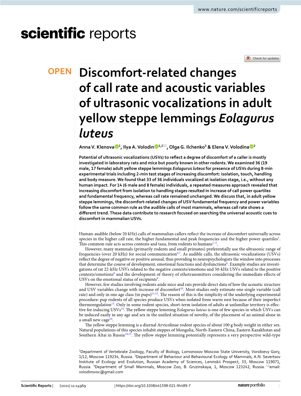 Discomfort-Related Changes of Call Rate and Acoustic Variables Of