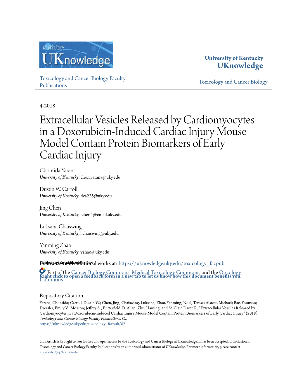 Extracellular Vesicles Released by Cardiomyocytes in a Doxorubicin