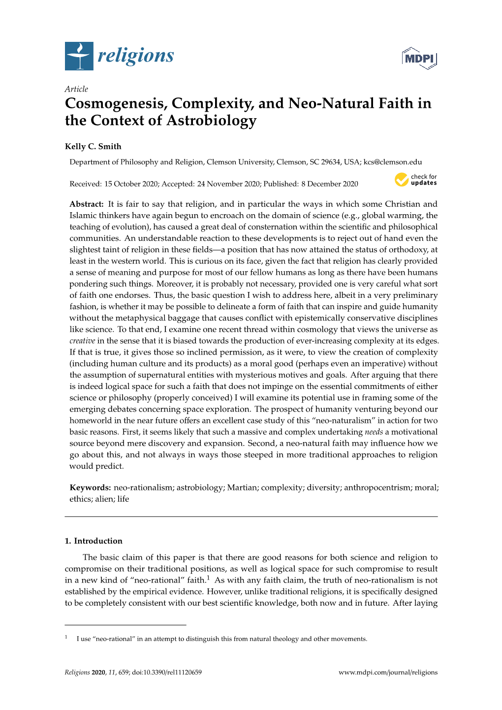 Cosmogenesis, Complexity, and Neo-Natural Faith in the Context of Astrobiology