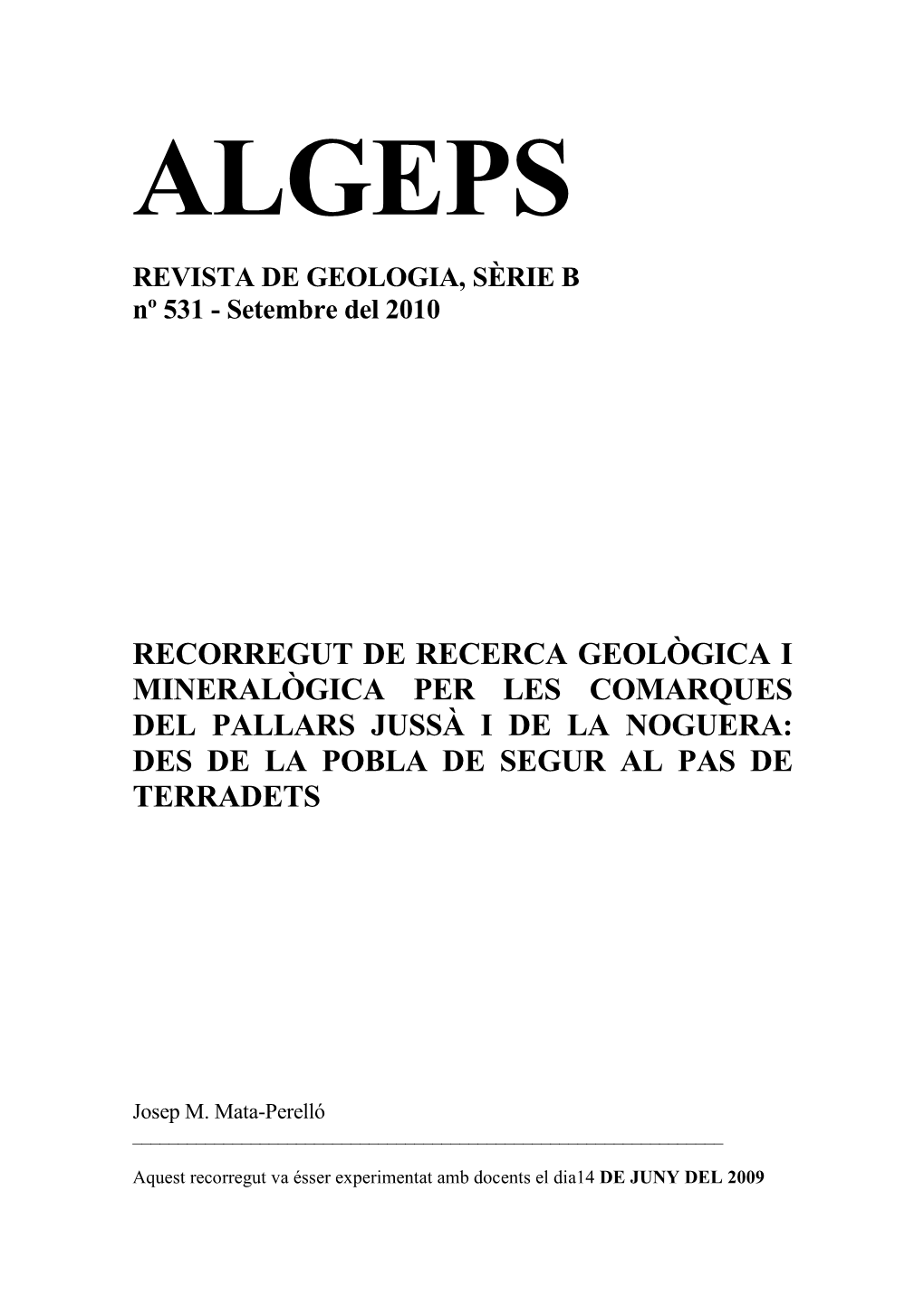 REVISTA DE GEOLOGIA, SÈRIE B Nº 531 - Setembre Del 2010