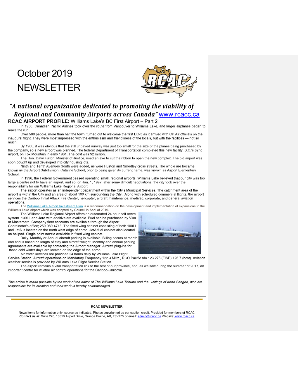 October 2019 NEWSLETTER