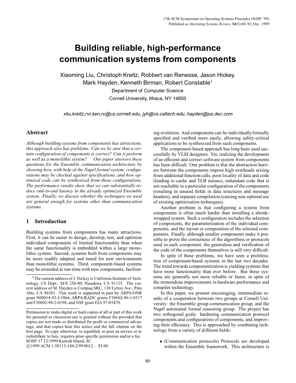 Building Reliable, High-Performance Communication Systems from Components
