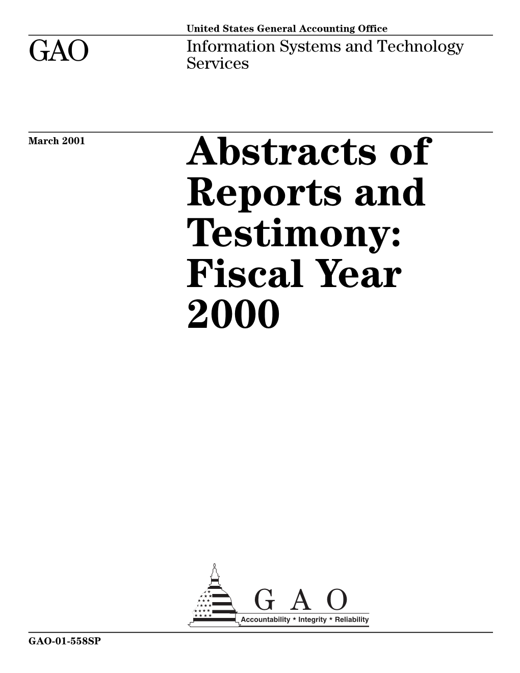 GAO-01-558SP Abstracts of Reports and Testimony: Fiscal Year 2000