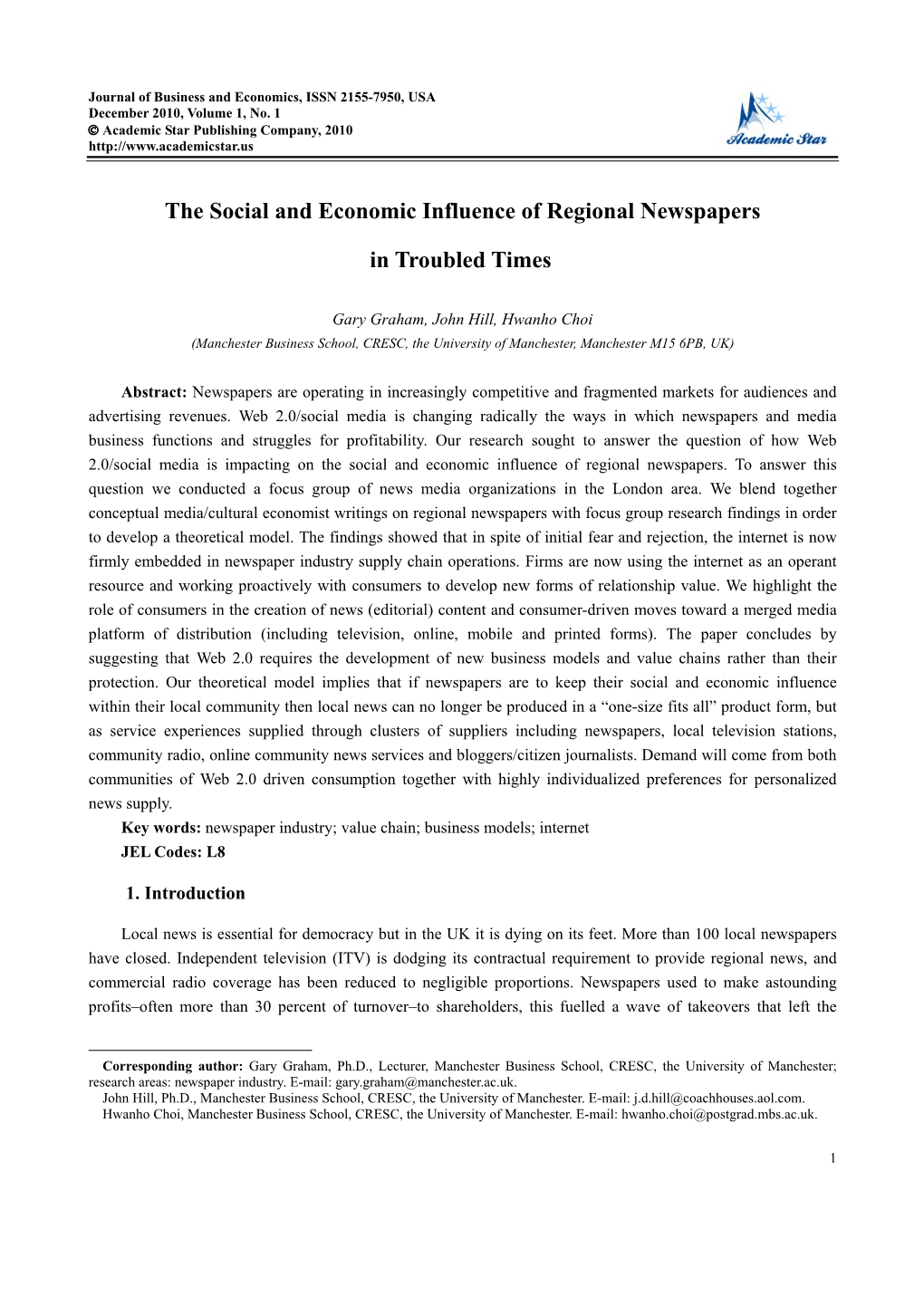 The Social and Economic Influence of Regional Newspapers In