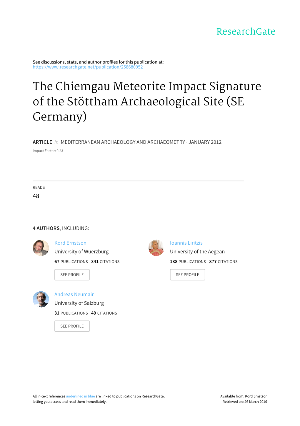 The Chiemgau Meteorite Impact Signature of the Stöttham Archaeological Site (SE Germany)