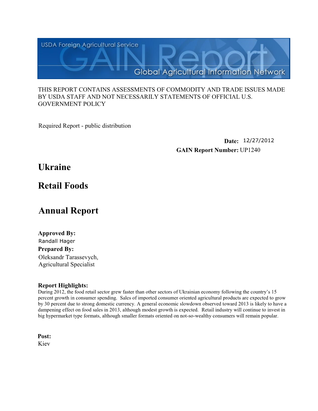 Annual Report Retail Foods Ukraine