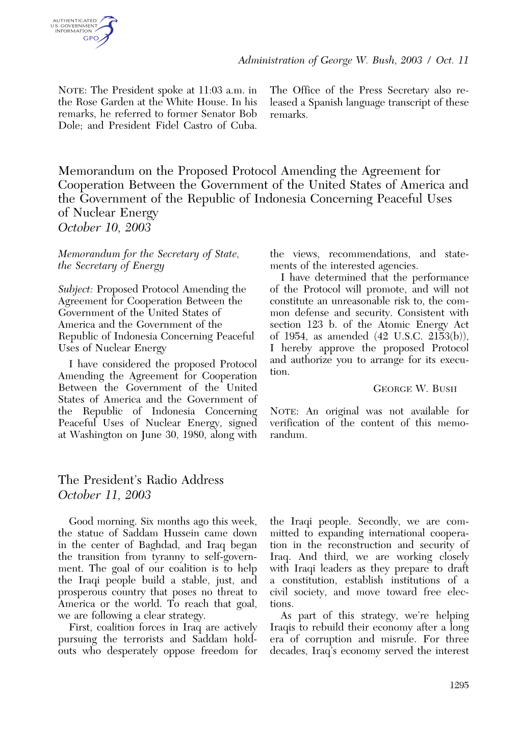 Memorandum on the Proposed Protocol Amending the Agreement