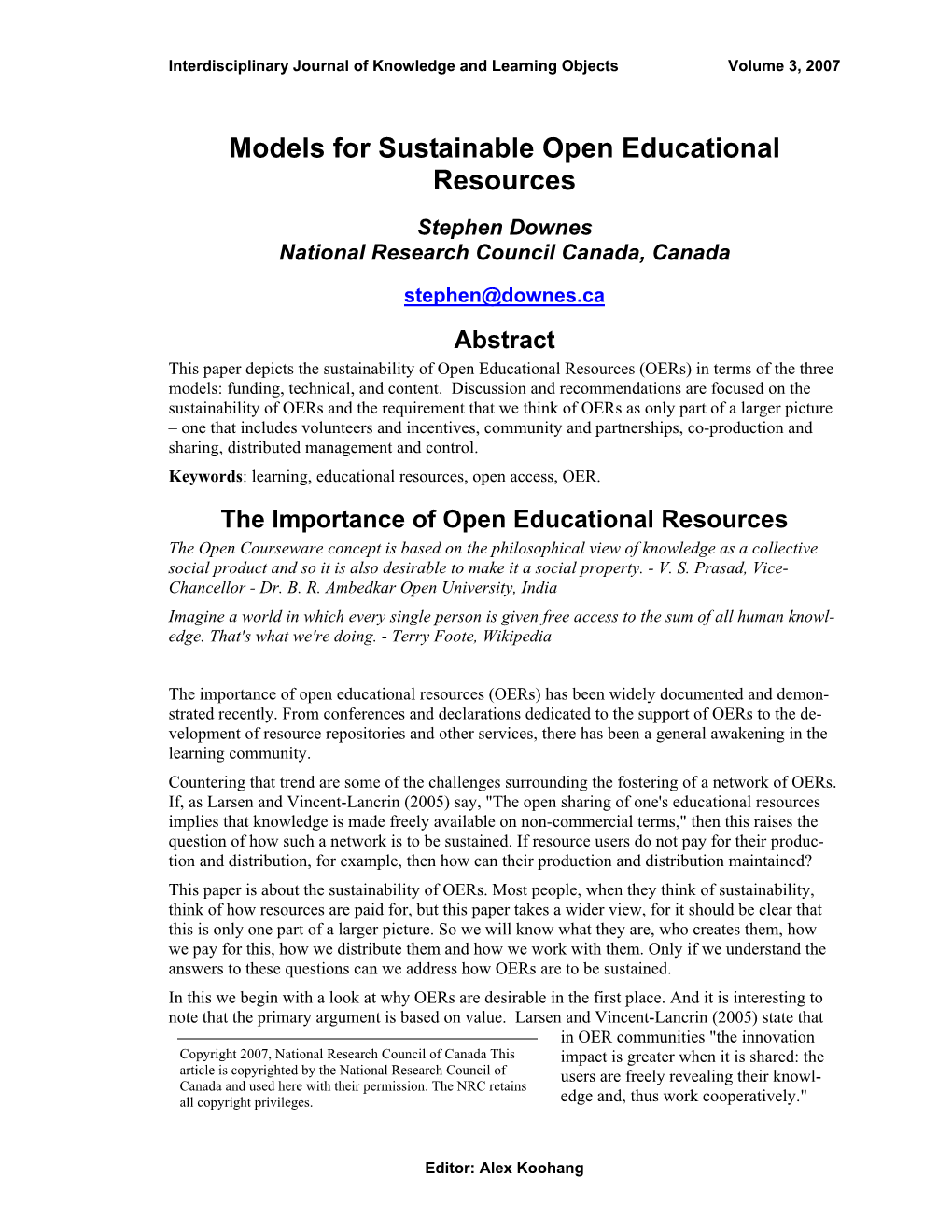 Models for Sustainable Open Educational Resources