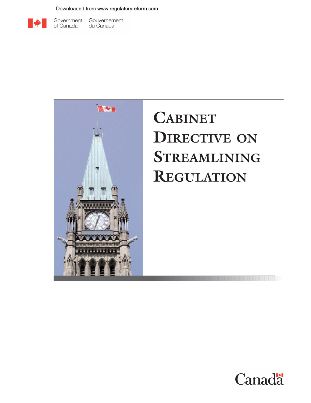 Canada Cabinet Directive on Streamlining Regulation