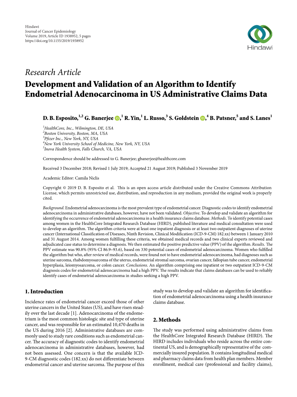 Development and Validation of an Algorithm to Identify Endometrial Adenocarcinoma in US Administrative Claims Data