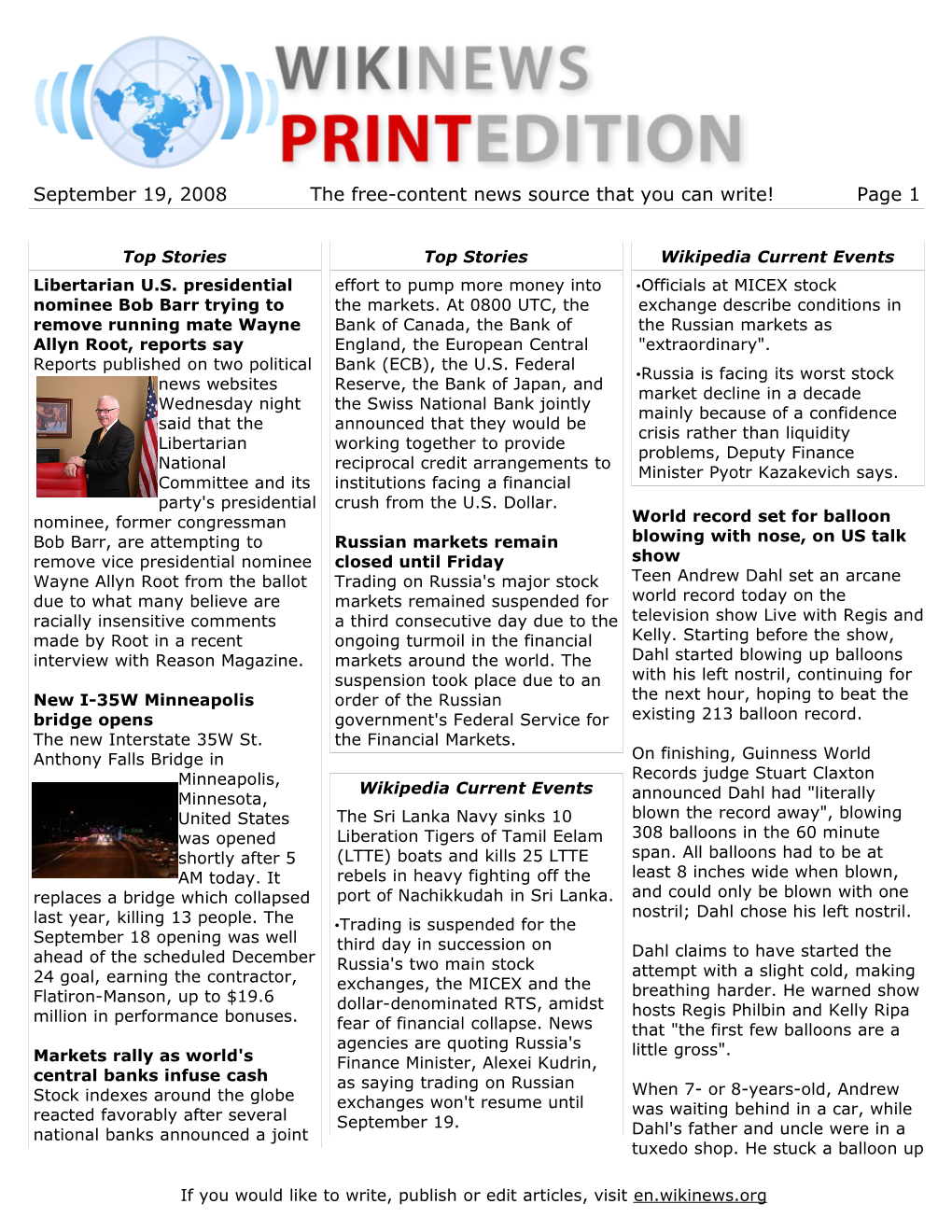 September 19, 2008 the Free-Content News Source That You Can Write! Page 1