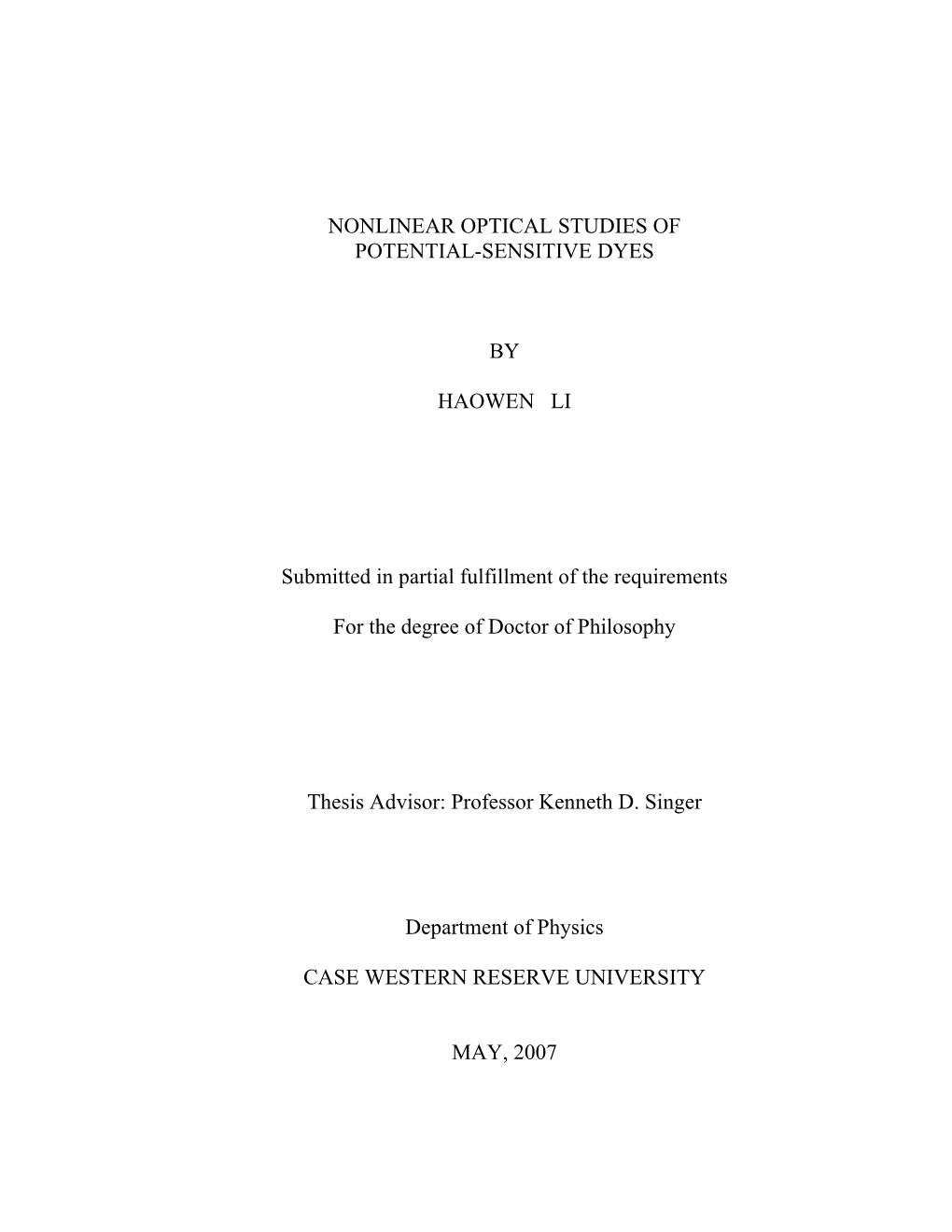 Nonlinear Optical Studies of Potential-Sensitive Dyes By